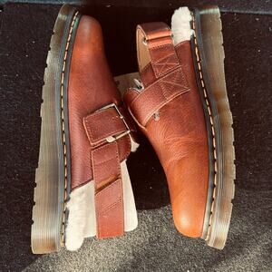 Dr Martens Jorge II Ambassador Leather Fur Lined M 7 W 8 Mules Cashew Brown